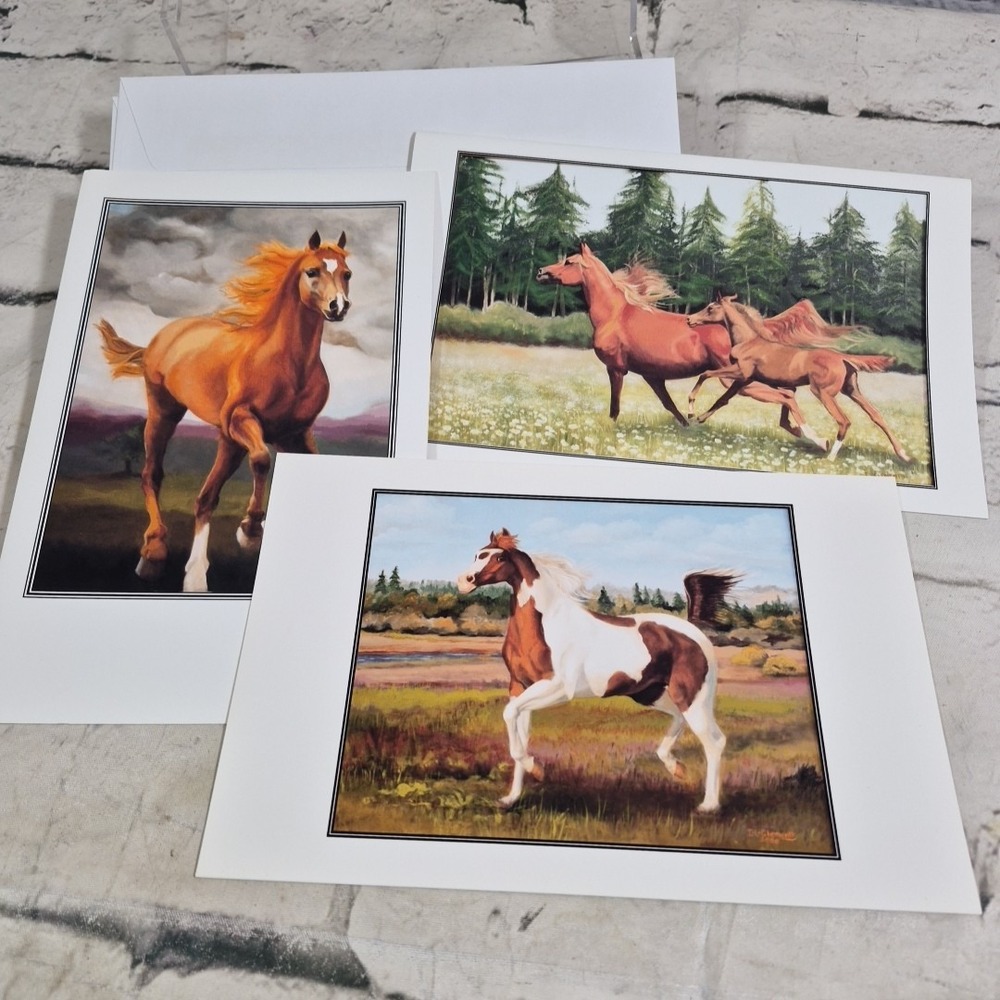 I. Louise Clements Horse Paintings Replicas Oversized Notecards Lot Of 3